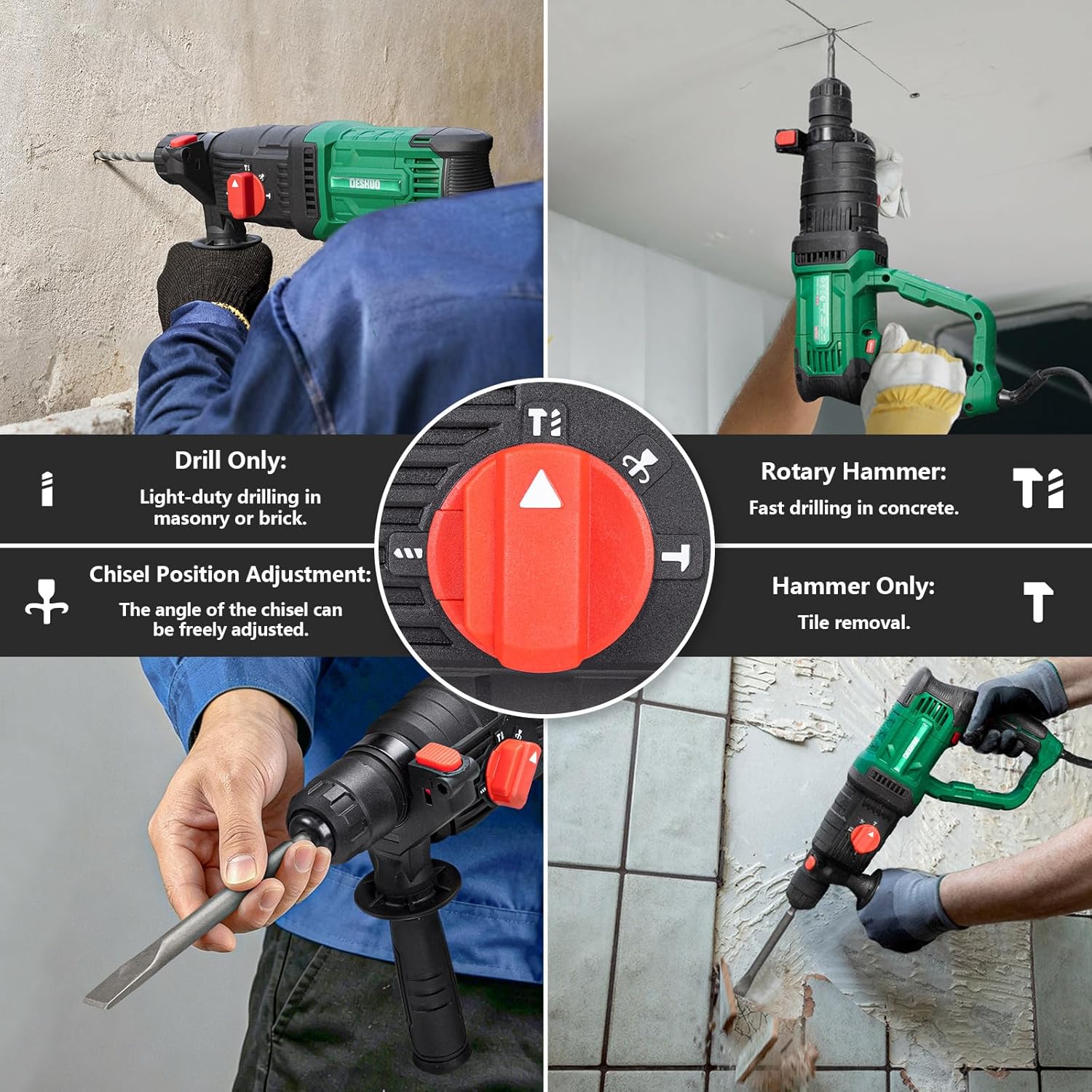 1" SDS-Plus Lightweight Concrete Rotary Hammer Drill w/ 1/2" Adapter