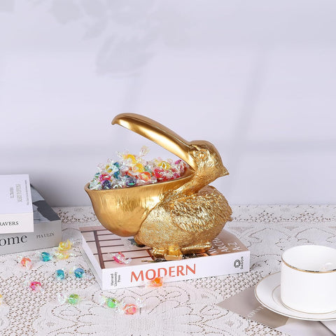 Pelican Key Holder Statues,Fun Animal Hippo Candy Dish,Candy Dish for Office Desk Unique,Modern Key Holder for Pelican Figurine,Suitability Desk and Entry Table Decor Items (All Gold)