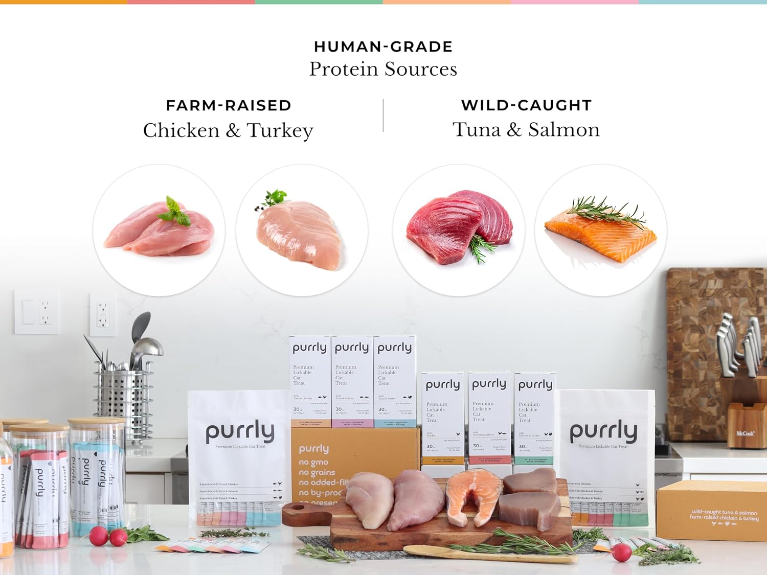 Purrly Cat Treat Snack Wet Lickable Low Calorie Healthy Grain-Free Tuna Variety Packs (18 Count) Squeezable Creamy Purée with Human-Grade Proteins and Functional Nutrients No-Artificial-Additives