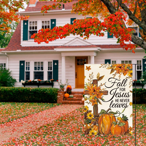 AVOIN colorlife Fall For Jesus He Never Leaves Garden Flag 12x18 Inch