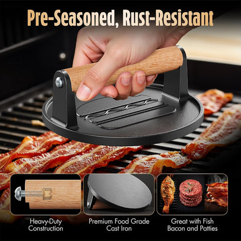Pisol Smash Burger Press, Cast Iron Steak Weight Meat Patty Press Tool