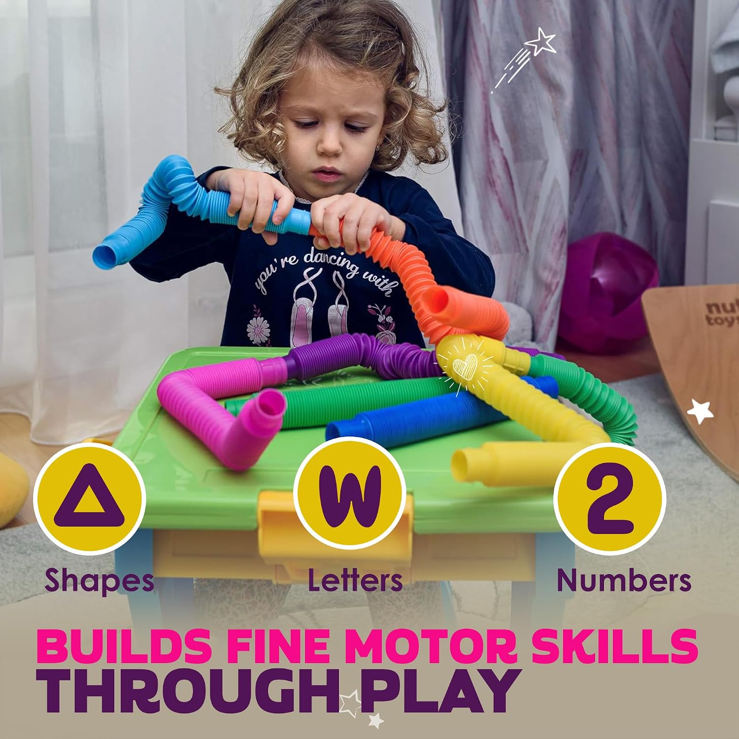 Nutty Toys Pop Tubes - Large 8-Pack Sensory Toys - Creative STEM Learning for Kids & Toddlers - Connect & Pop! Top ADHD Autism Fidget 2026, Best Boy & Girl Christmas Stocking Stuffers Gifts Idea