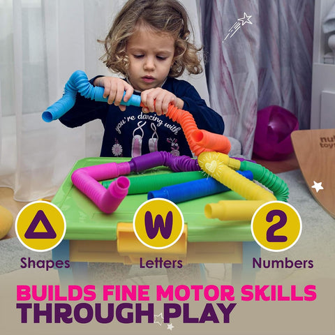 Nutty Toys Pop Tubes - Large 8-Pack Sensory Toys - Creative STEM Learning for Kids & Toddlers - Connect & Pop! Top ADHD Autism Fidget 2026, Best Boy & Girl Christmas Stocking Stuffers Gifts Idea