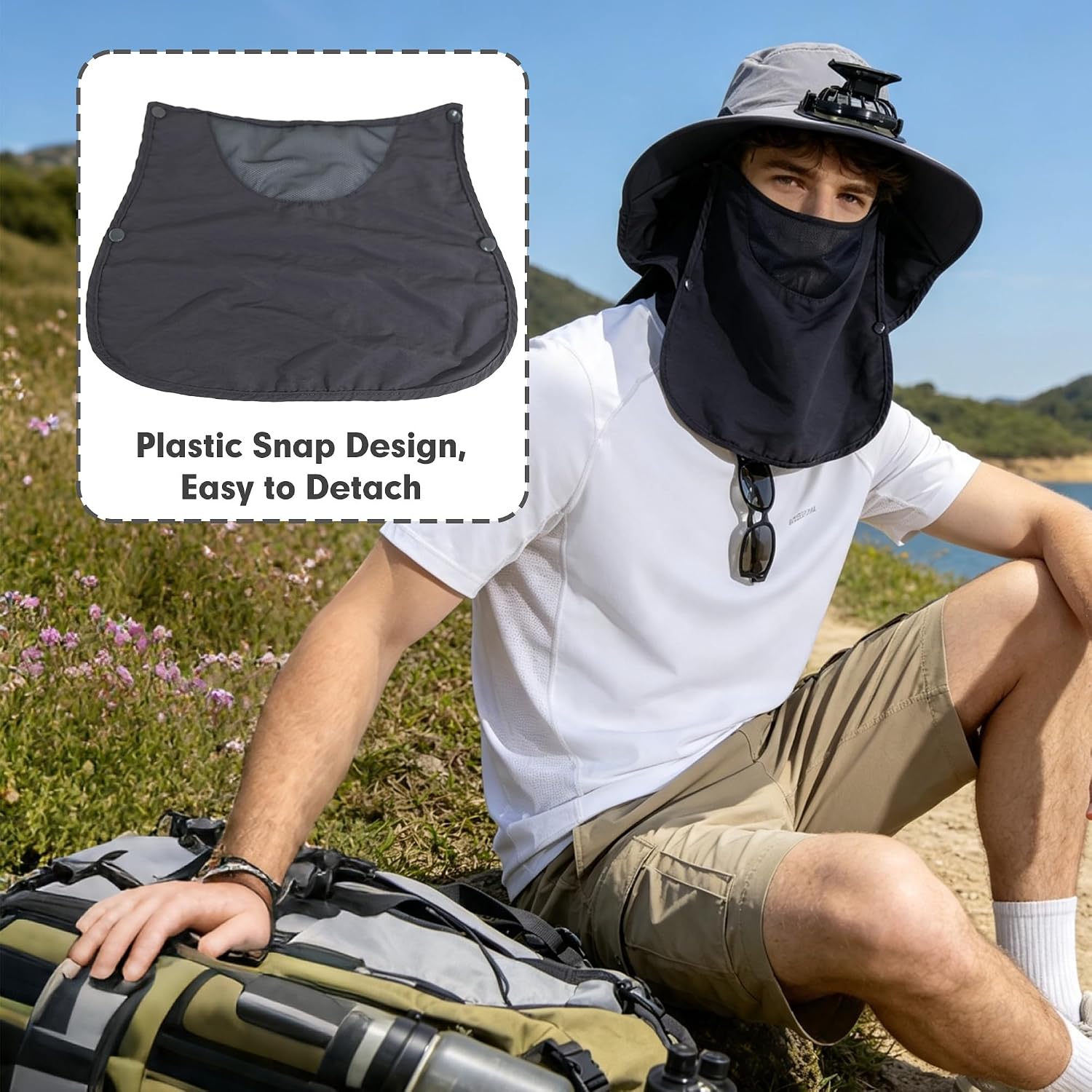 Outdoor Sun Hat Detachable Neck Face Flap UPF 50+UV Protection Visor Fishing Hats with Neck Flap for Men & Women