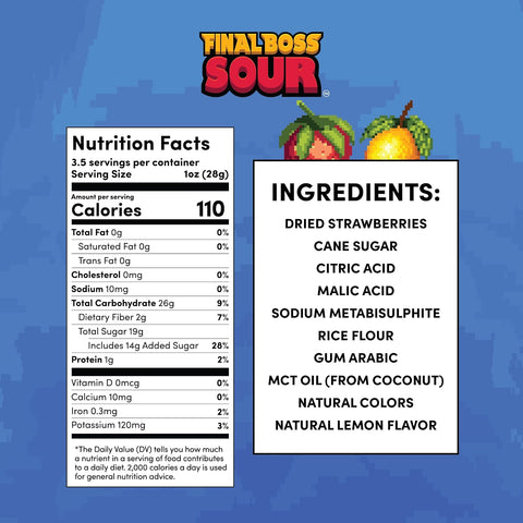 Final Boss Sour Fruit Candy, Strawberry Lemonade, Level 1, 1 Pack