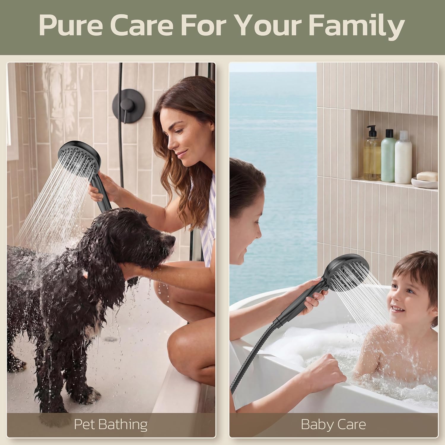 JDO Shower Head with Handheld, High Pressure Handheld 6 Settings, Detachable Shower Head Set with Stainless Steel Hose and Shower Bracket (Matte Black)