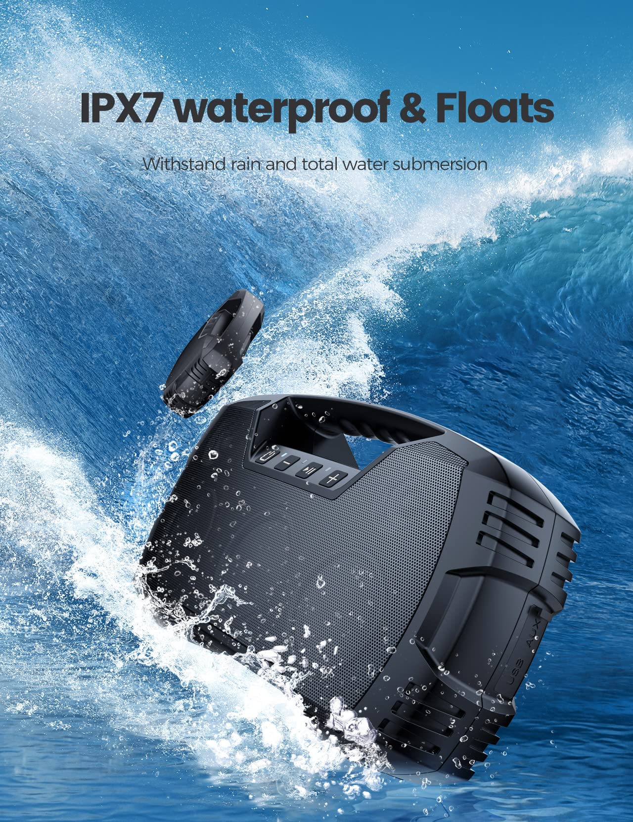 IPX7 Waterproof Bluetooth Speaker, 40W(60 Peak) Portable Wireless Speaker with Subwoofer, 32H Playtime, Stereo Loud Sound, Deep Bass, Bluetooth 5.0 Outdoor Speakers with Handle for Pool, Beach, gifts