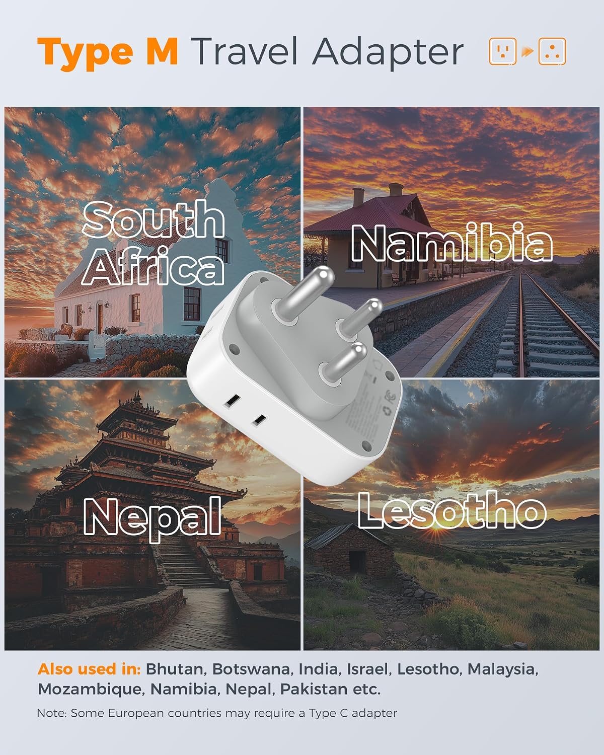 TESSAN Type M Adapter for South Africa, PD 20W 2 Pack