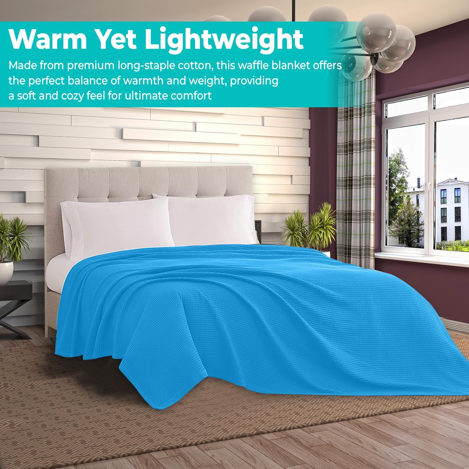 100% Cotton Blankets for Bed - Waffle Weave Blankets for Summer, Lightweight and Breathable Soft Woven Blanket for Spring (Aqua, Throw (50" x 60"))