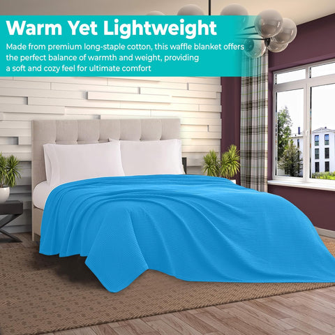 100% Cotton Blankets for Bed - Waffle Weave Blankets for Summer, Lightweight and Breathable Soft Woven Blanket for Spring (Aqua, Throw (50" x 60"))