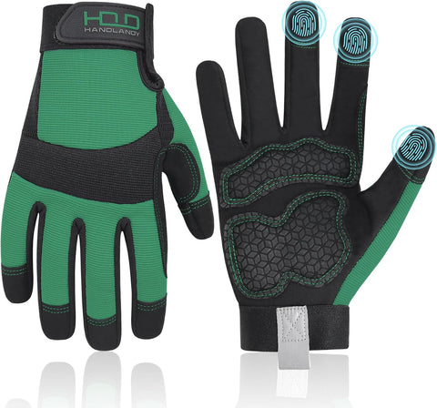 HANDLANDY Work Gloves for Women, Breathable Leather Gardening Glove for Yard Maintenance, Hand Protection with Touch Screen