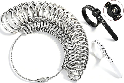 Bflaae Ring Sizer Measuring Tool Kit, 27 PCS Stainless Steel Measuring Ring Tool, US Ring Size 0-13 with Half Size, 2 PCS Reusable Finger Size Tape with Magnified Glass 1-17 USA Rings Size