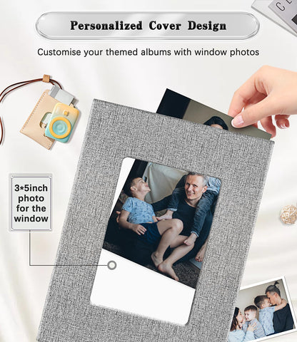 Ejblfe Photo Album 4x6,Linen Cover Slide-in Photo Album Book Can Holds 100 4x6 Photos with 50 Black Sheets for Family,Wedding,Baby and Holiday Pictures (Gray)