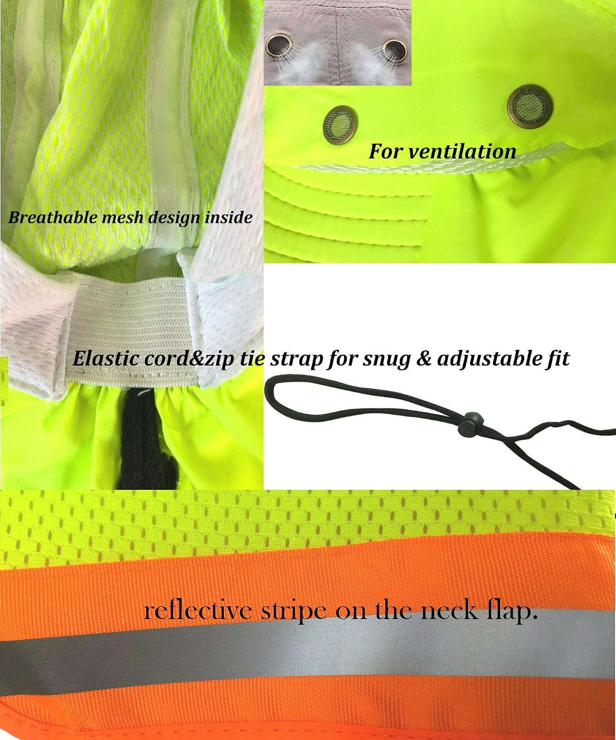 Men High Visibility Reflective Sun Hat with Neck Flap Wide Brim Boonie Hat Bucket Cap