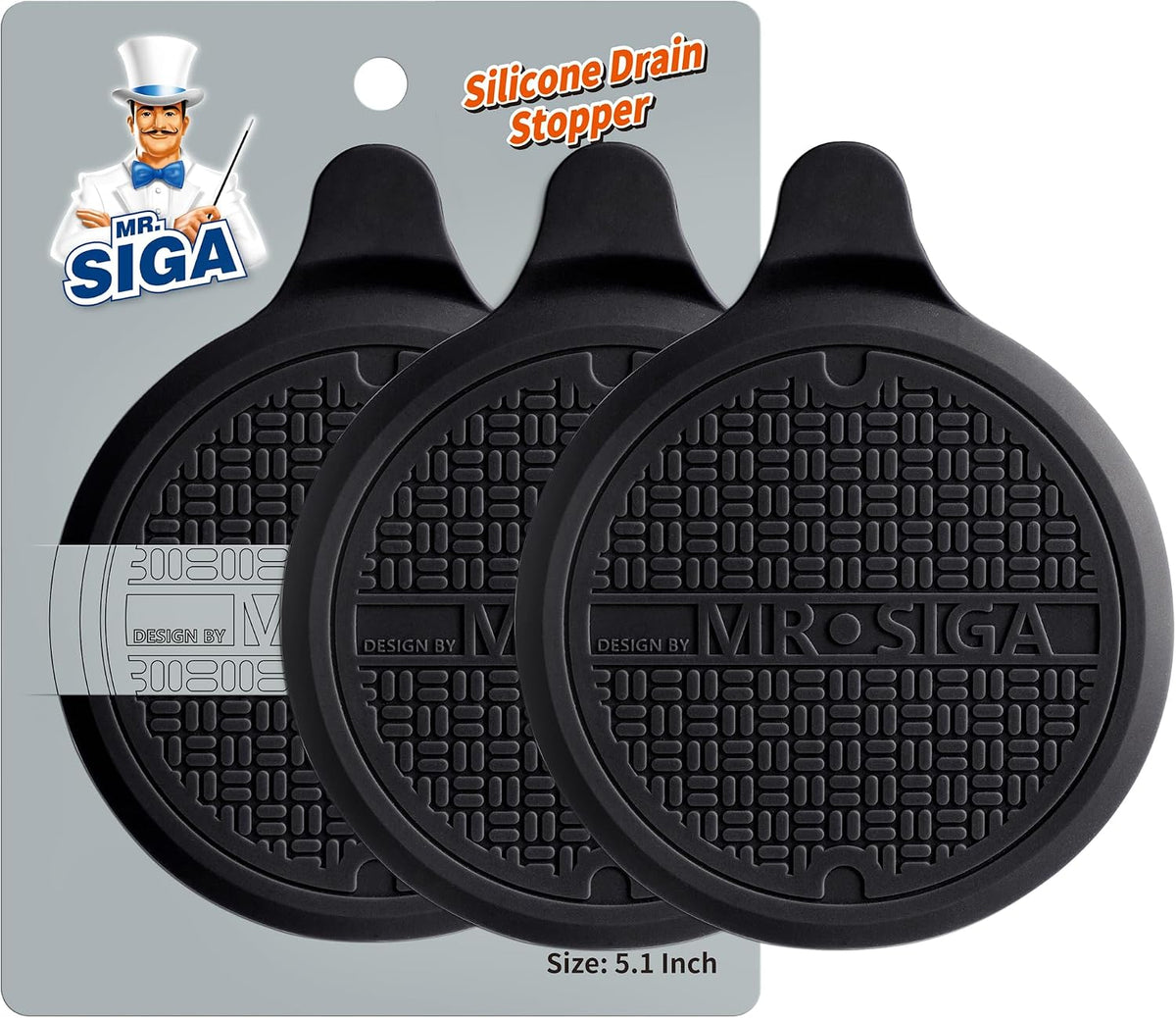 MR.SIGA Silicone Bathtub Stopper, Drain Stopper for Shower, Sink, 3 Pack