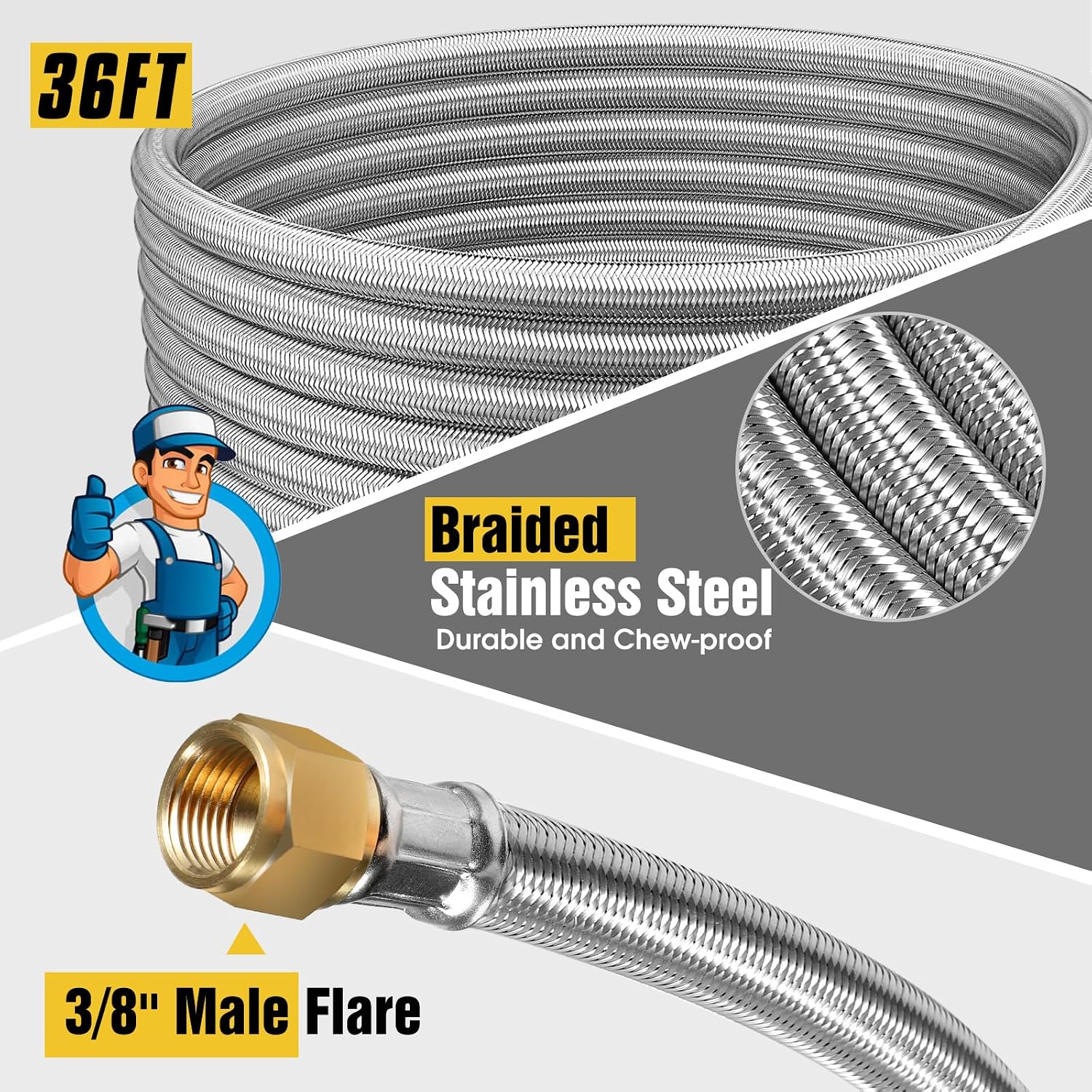 Upgraded 18 Feet High Pressure Braided Propane Hose Extension with Conversion Coupling 3/8" Flare to 1/2" Female NPT, 1/4" Male NPT, 3/8" Male Flare for BBQ Grill, Fire Pit, Heater