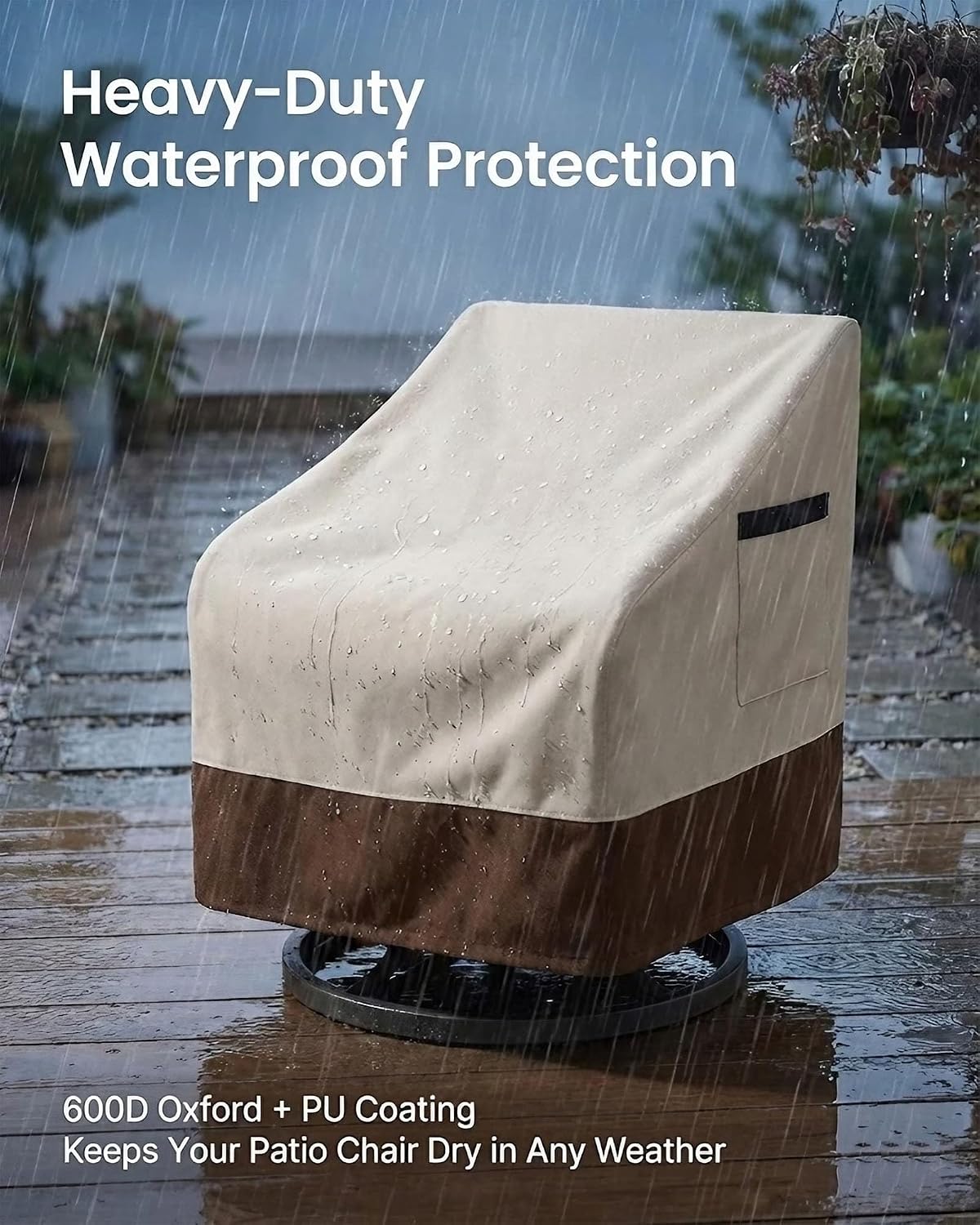Outdoor Patio Chair Covers, Heavy Duty Waterproof 600D Oxford Furniture Protection, 35x37x36 Inches, 2-Pack, Beige and Brown