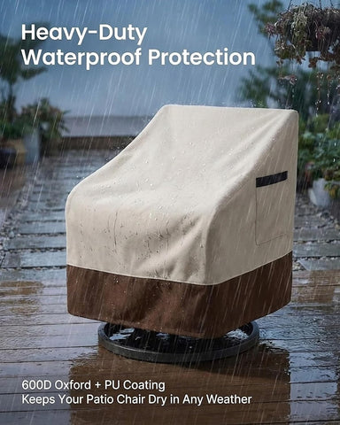 Outdoor Patio Chair Covers, Heavy Duty Waterproof 600D Oxford Furniture Protection, 35x37x36 Inches, 2-Pack, Beige and Brown
