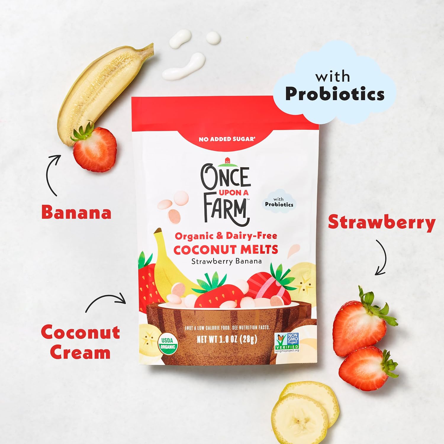 Once Upon a Farm Organic Coconut Melts, Strawberry Banana, 1oz