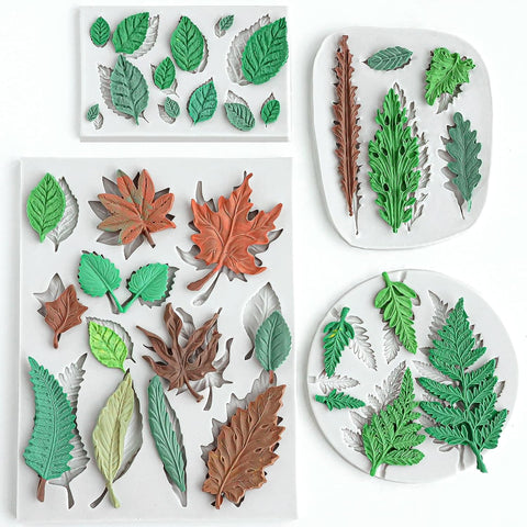 HKNMTT Leaf Fondant Silicone Mold Small Maple Shapes, 34 Cavity Tree Fern Leaves Rose Flower for Cake Cupcake Topper Craft Decorating Sugar Candy Clay Plant Moulds DIY BPA Free