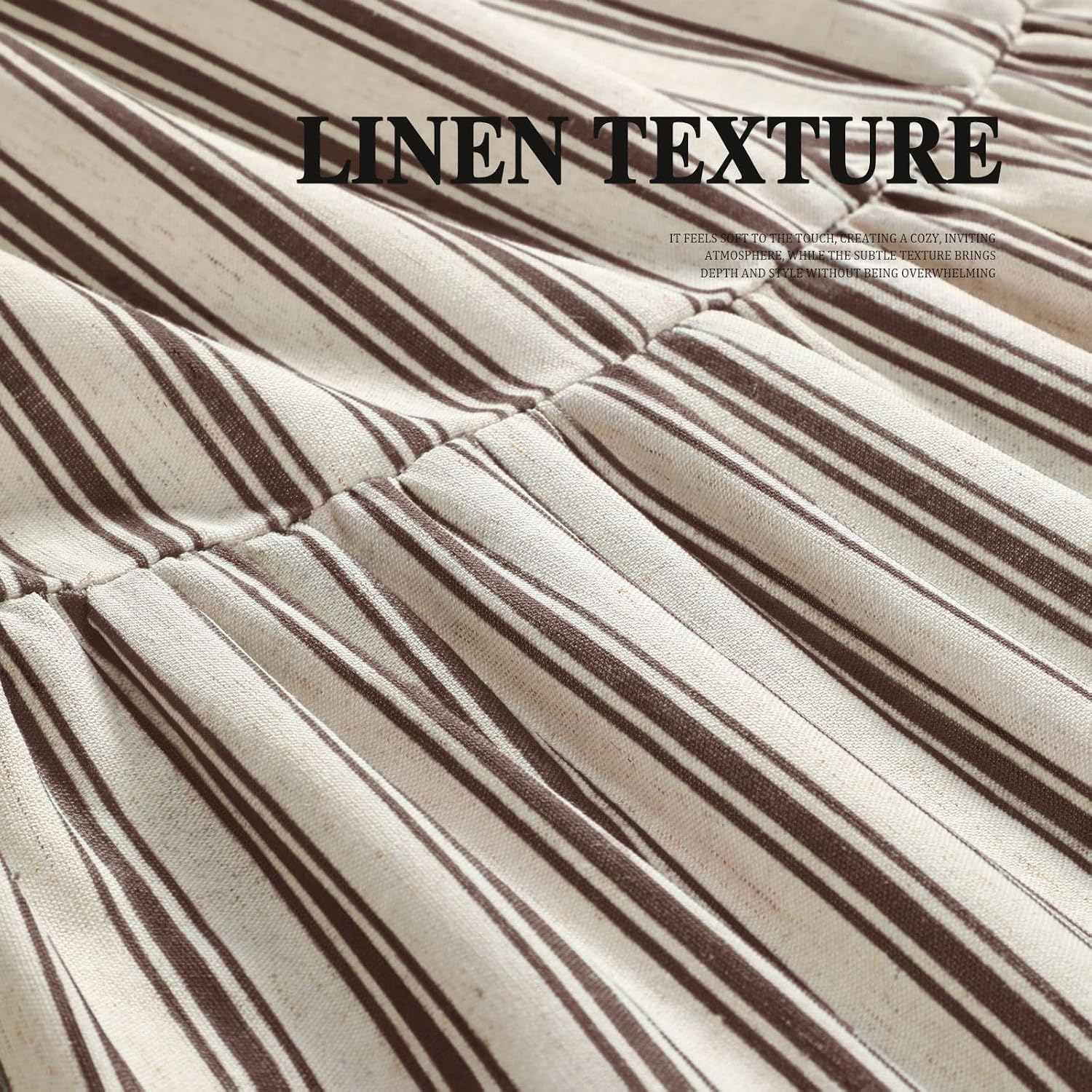 Farmhouse Shower Curtain Ruffle Linen Cream-Brown Stripe 72"W x 78"L