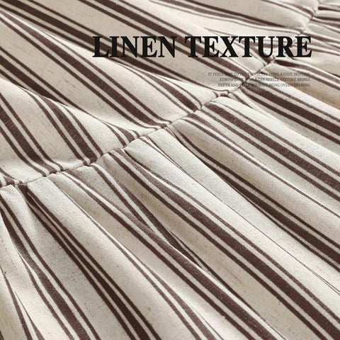 Farmhouse Shower Curtain Ruffle Linen Cream-Brown Stripe 72"W x 78"L