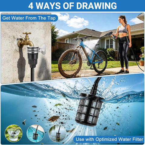 Cordless Portable Washer, Handheld Washer, Battery Operated Washer for Car Home Outdoor Patio Garden, Lightweight Car Washer, Washer with Foam Pot, Cleaner with 23FT Elastic Hose