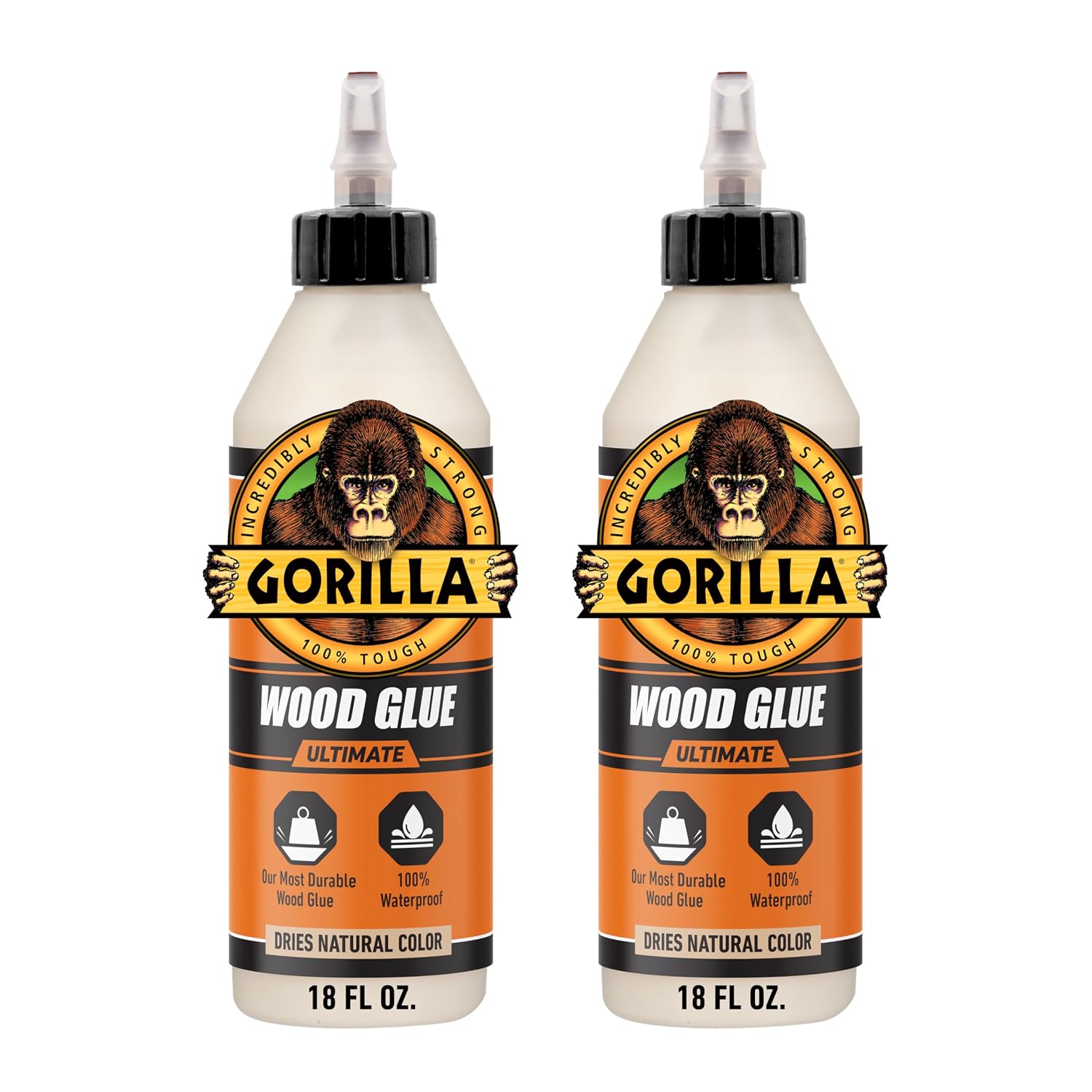 Gorilla Ultimate Waterproof Wood Glue, Natural Color, 18 oz, 2-Pack
