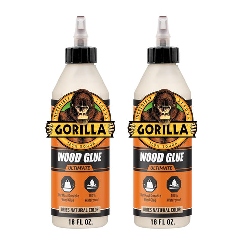 Gorilla Ultimate Waterproof Wood Glue, Natural Color, 18 oz, 2-Pack