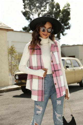 UANEO Womens Fall Flannel Plaid Vest Button Down Sleeveless Shirt Jacket With Pockets