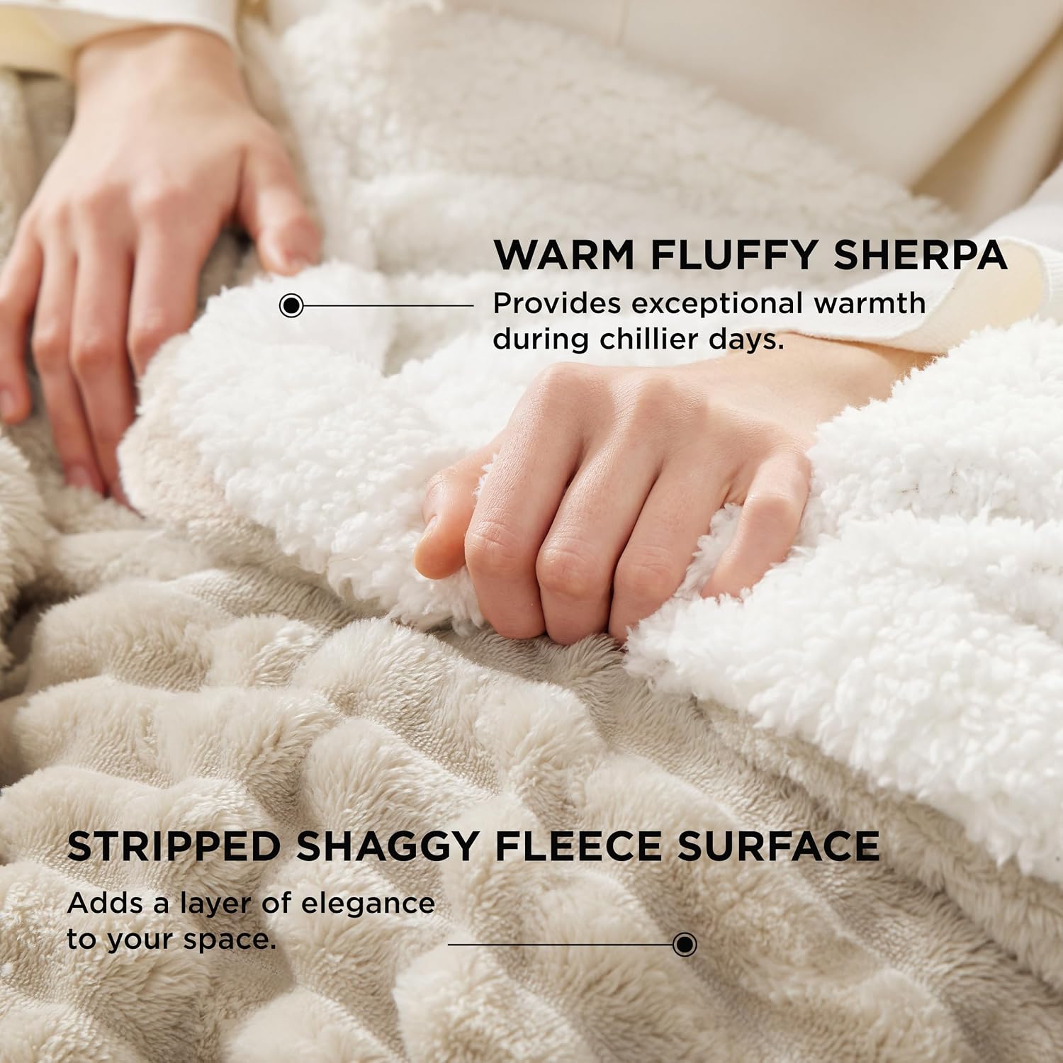 Bedsure Soft Sherpa Blanket Fluffy Beige Gift King 108"x90"