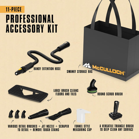 McCulloch MC1230 Handheld Steam Cleaner, 11 Accessories, 10 Min Runtime