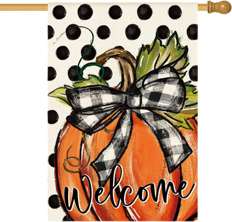 AVOIN colorlife Fall Welcome Pumpkin House Flag 28x40 Inch Outside