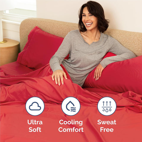 Full Size 4 Piece Sheet Set - Comfy Breathable & Cooling Bed Sheets - Red