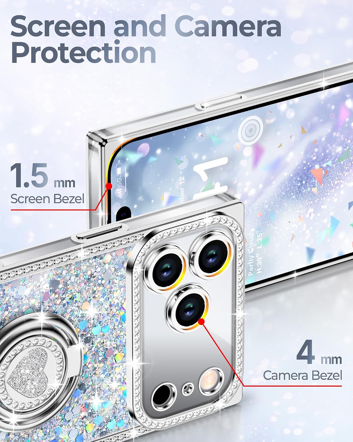 XYZ for iPhone 17 Pro Case, Glitter Bling Phone Cover with Stand