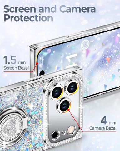 XYZ for iPhone 17 Pro Case, Glitter Bling Phone Cover with Stand