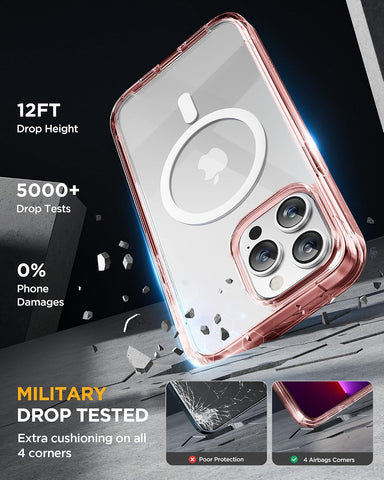 Miracase Magnetic for iPhone 13 Pro Max Case 6.7 inch, (Compatible with MagSafe) Upgrade Full-Body Clear Phone Bumper Case with Built-in 9H Tempered Glass Screen Protector, Magnetic Clear Pink