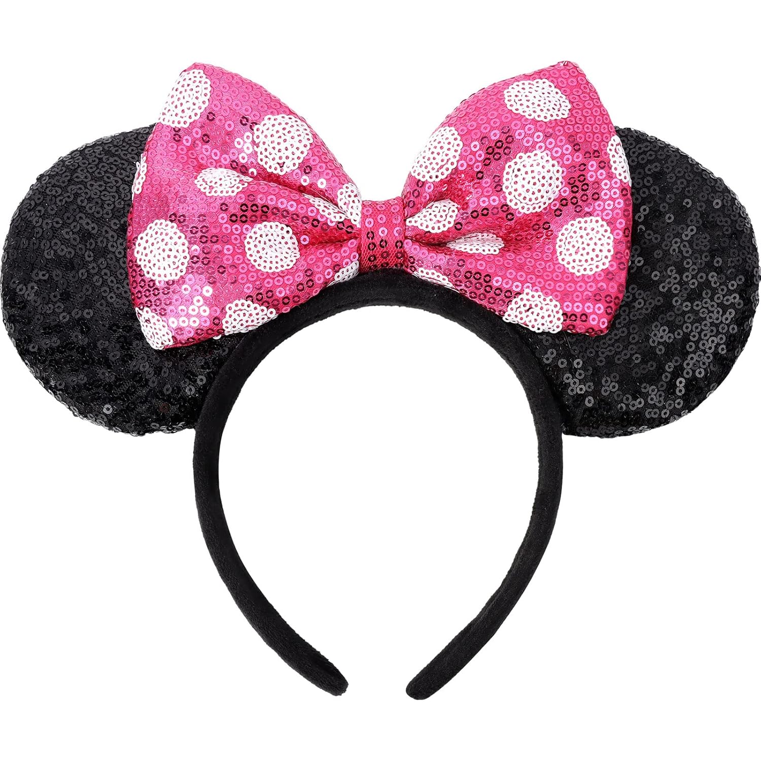 UNSPAZ Mouse Ears Headbands, Sequin Mouse Ears for Women Girls Boys, Shiny Bow Headband for Cosplay Party Decorations Hair Accessories (Pink)