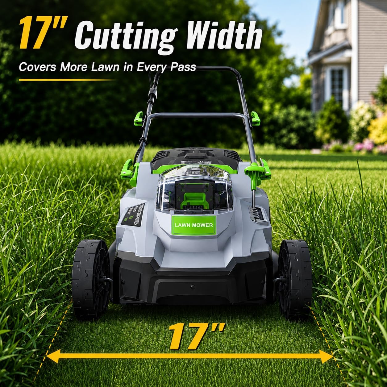 Cordless Lawn Mower, 17 in Walk Behind Lawn Mower for Yard & Garden