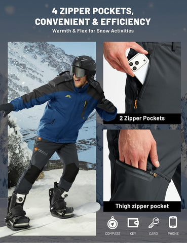 TACVASEN Men's Snow Ski Pants Fleece Lined Winter Insulated Hiking Work