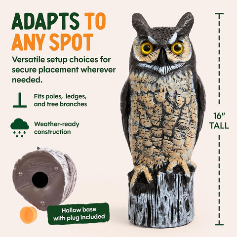Dalen Lifelike Great Horned Owl Decoy Bird Repellent - 16-in Hand-Painted