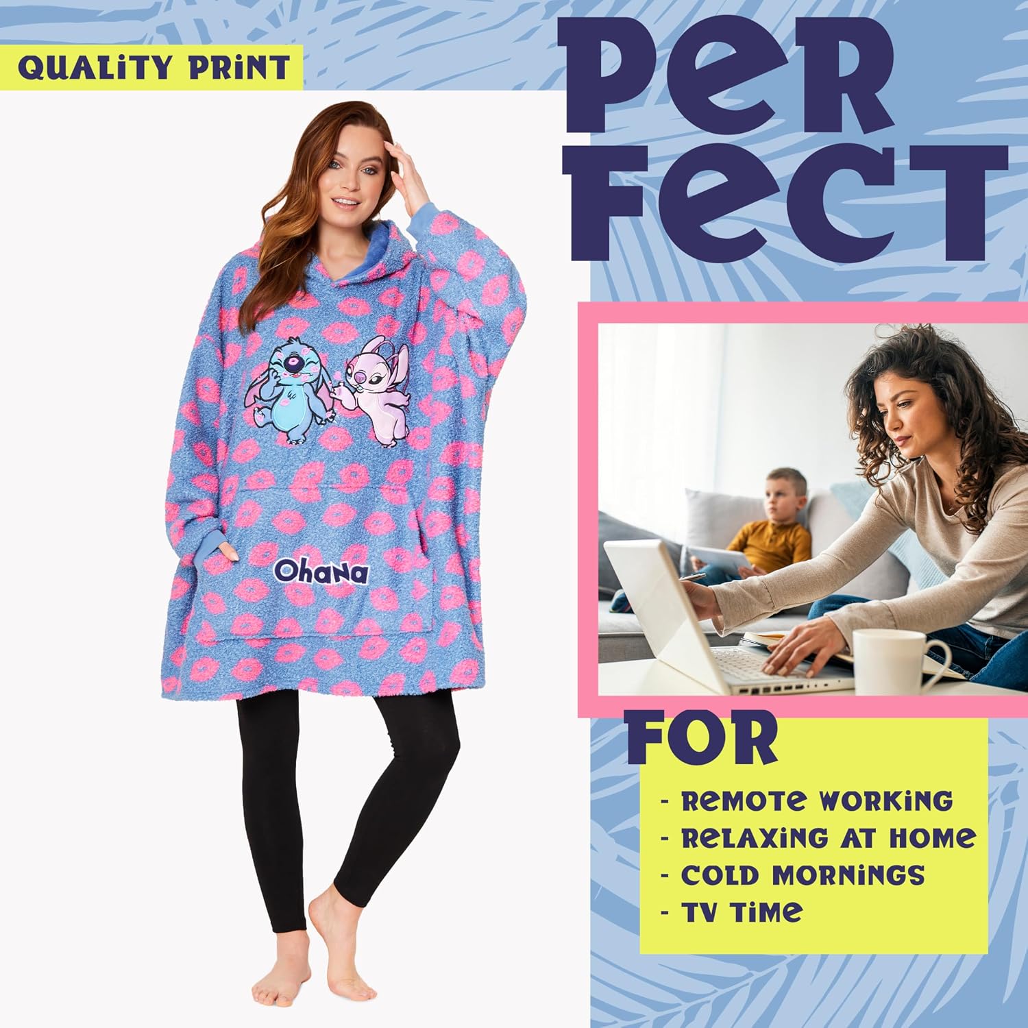 Disney Fleece Hoodie for Adults and Teenagers Oversized Hooded Poncho One Size - Stitch Gifts