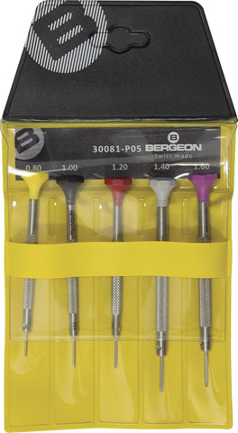 Bergeon 30081-P05 Stainless Steel Assortment of 5 Screwdrivers - Swiss Made