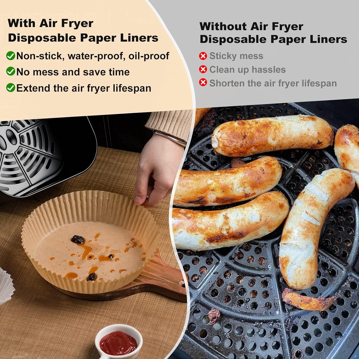 Vailnd 100Pcs 6.5 Inch Round Air Fryer Liners Disposable for 3-5QT