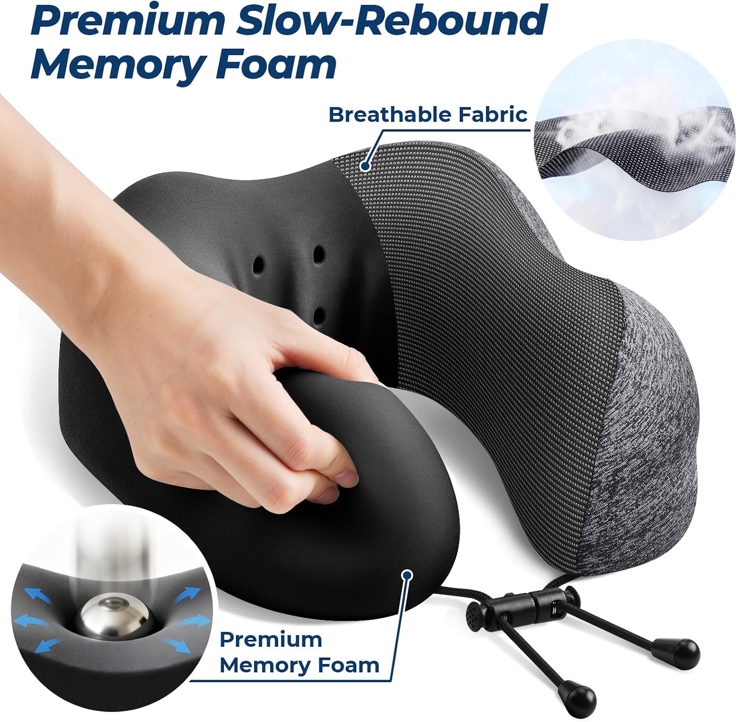 ExploreBliss Travel Pillow, Memory Foam Neck Pillow Airplane, Grey