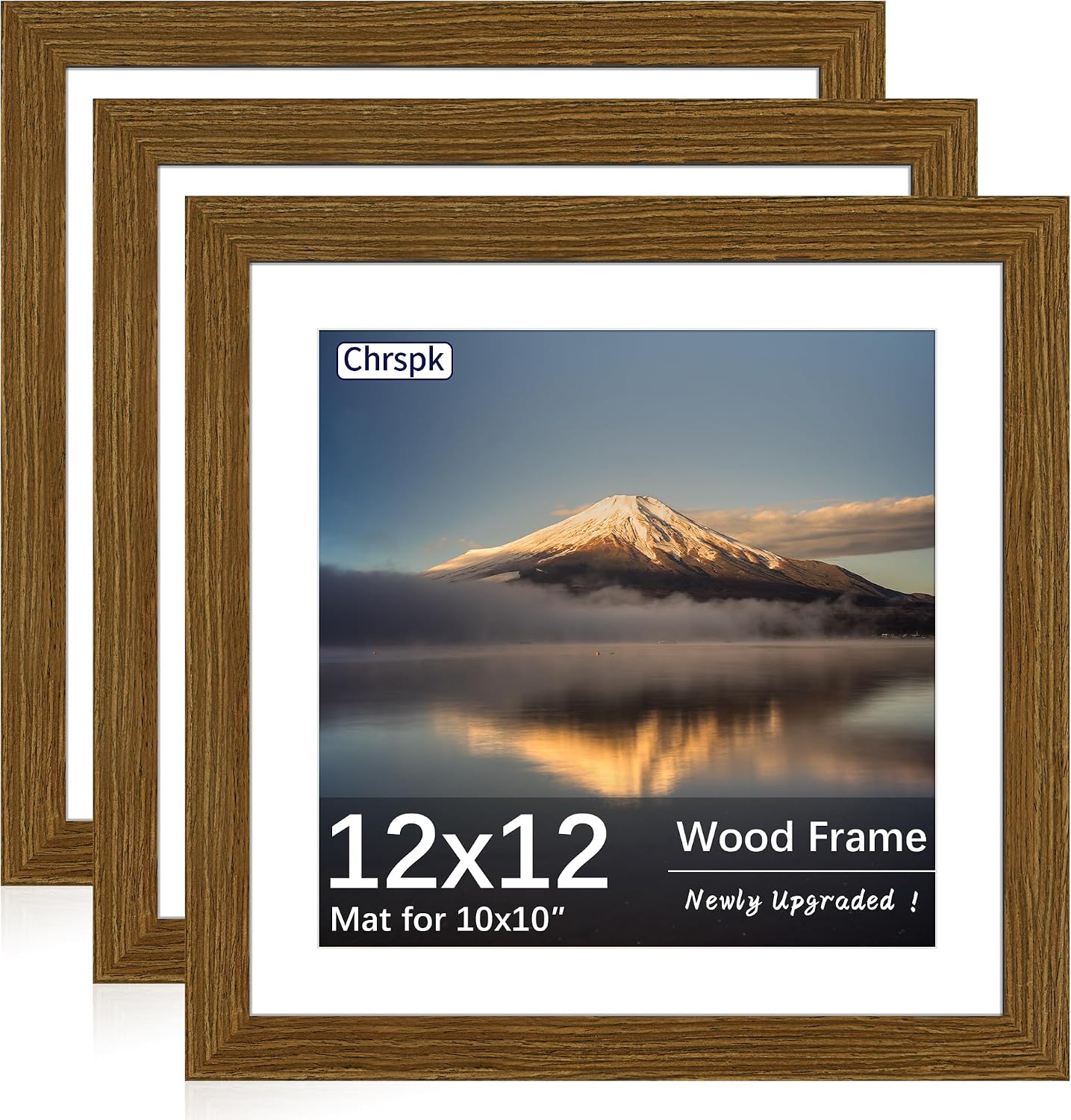12x12 Poster Frame, Rustic Brown Wood Frame with 10x10 Mat, 3 Pack