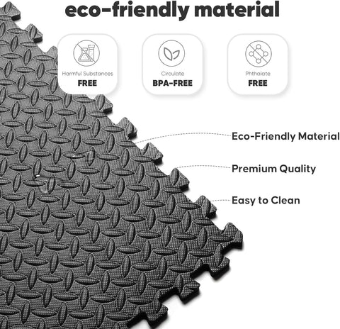 16 Pack 64 sqft Home Gym Mat, Puzzle Exercise Mat, EVA Interlocking Foam Floor Tiles for Home Workout Equipment and Kids' Play Areas - Black, 24 in x 24 in x ½ in - 16 Tiles (Black, 16 Pack, 64 SQ FT)