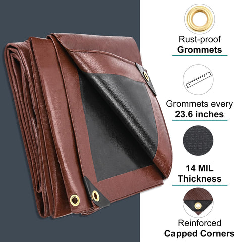 Tarp 8x10 FT Heavy Duty Waterproof 14 Mil Brown