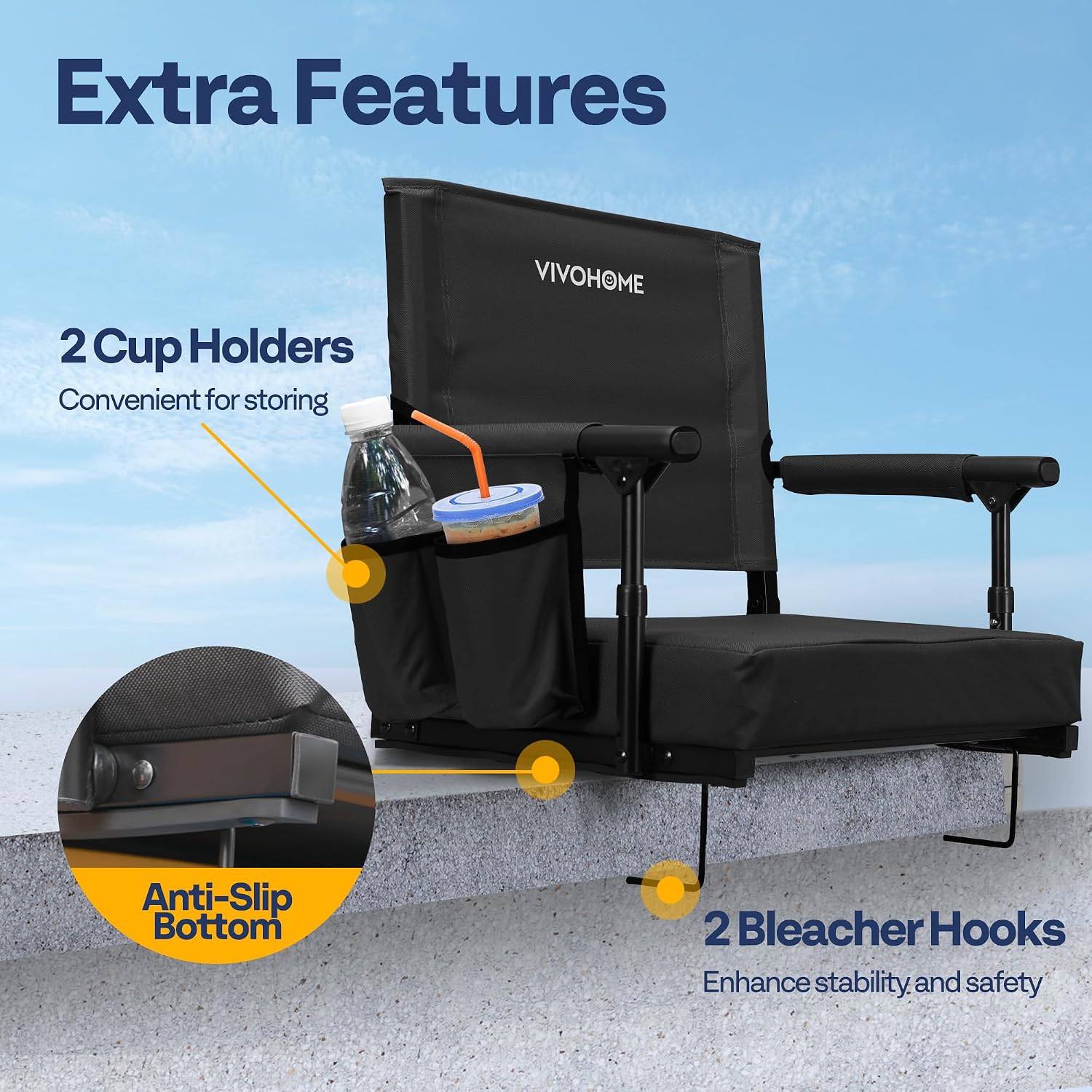VIVOHOME Stadium Seats with Back Support, Bleacher Chair for Sports Events