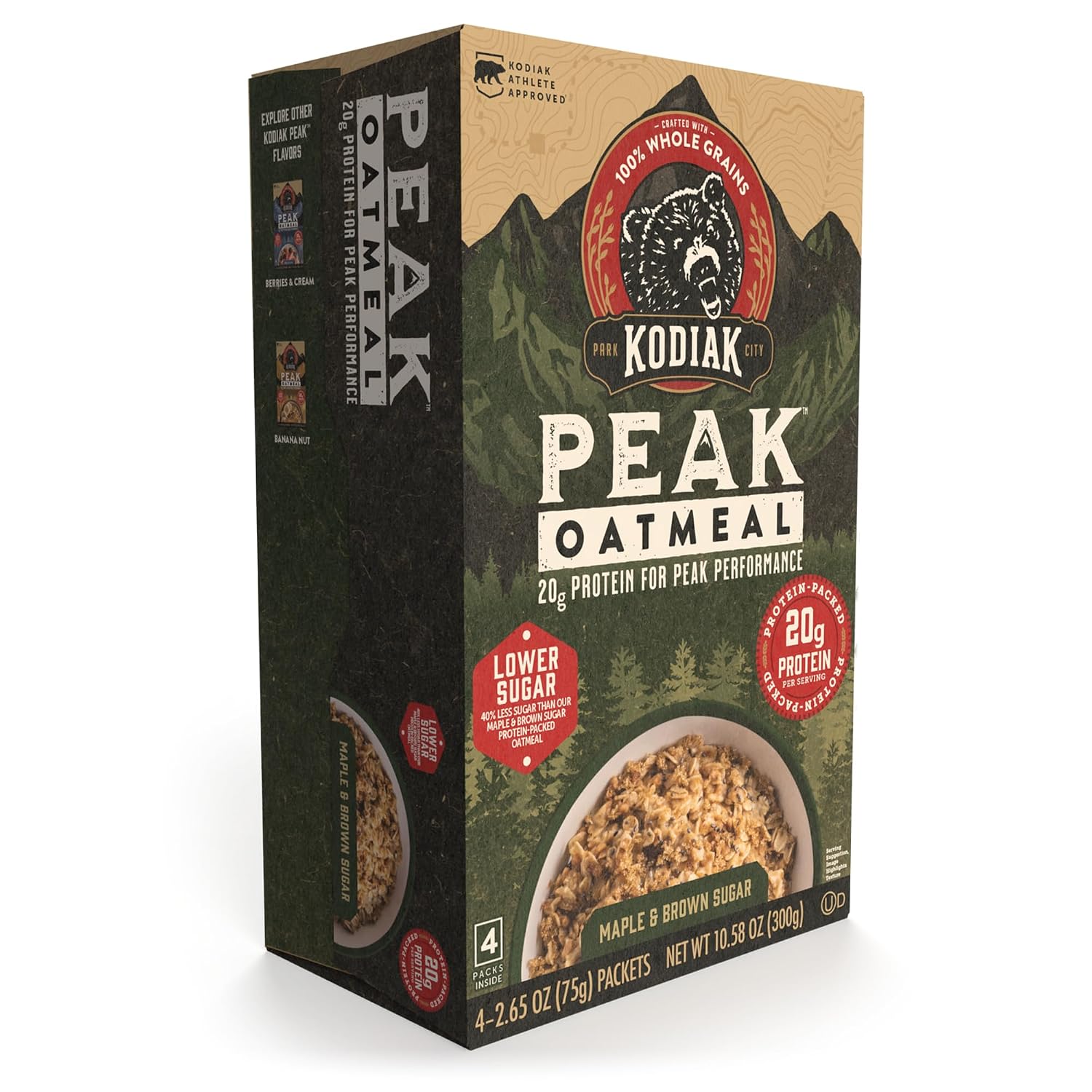 Kodiak Peak Instant Oatmeal, Maple Brown Sugar, High Protein, 6pk